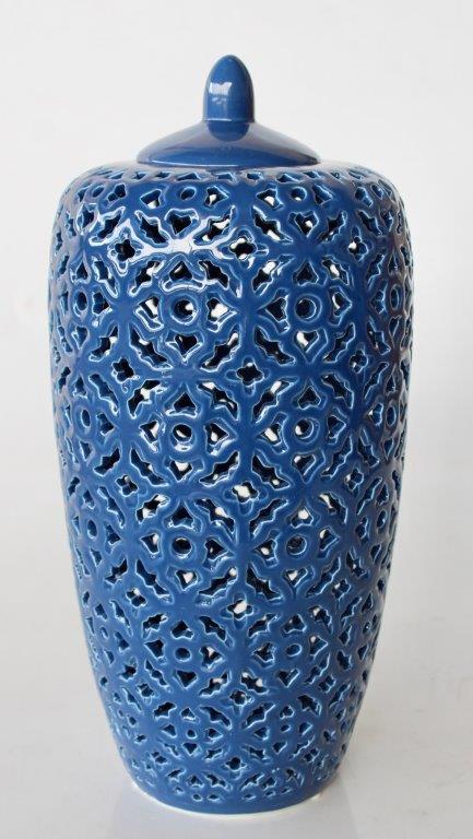 Tall Navy Blue Cut-Out Jar With Lid